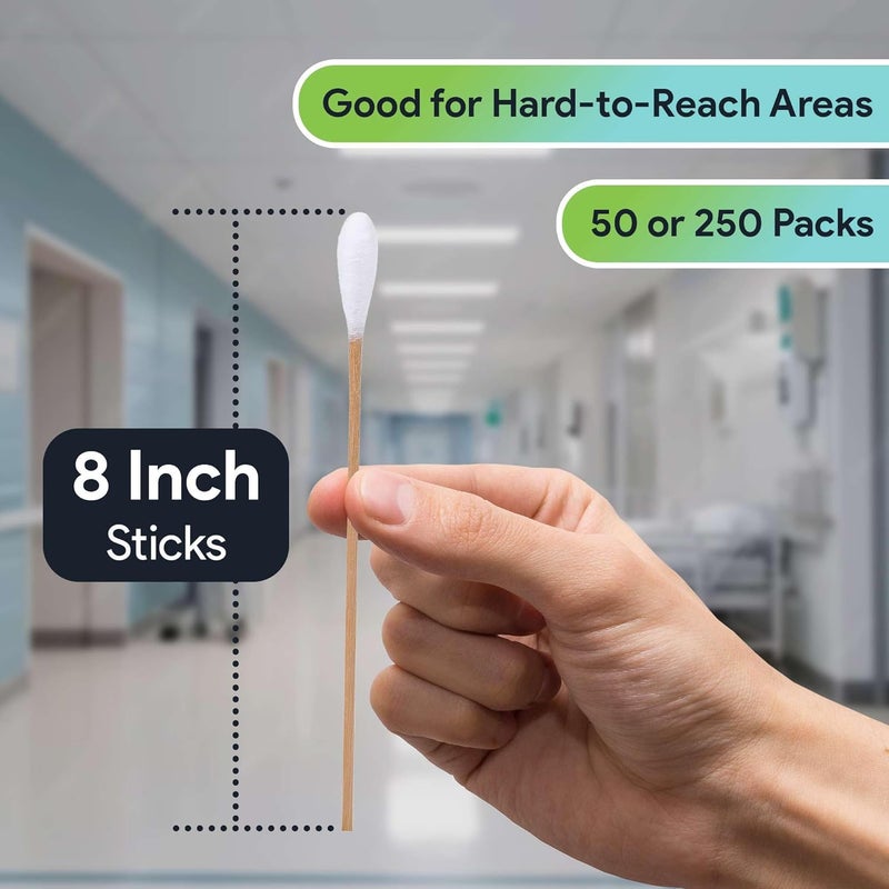 FifthPulse 50 Biodegradable Long Cotton Swabs - 8 Inch Long Swabs for Ears - Made From Birchwood and 100% Cotton - Lint Free - Image 2